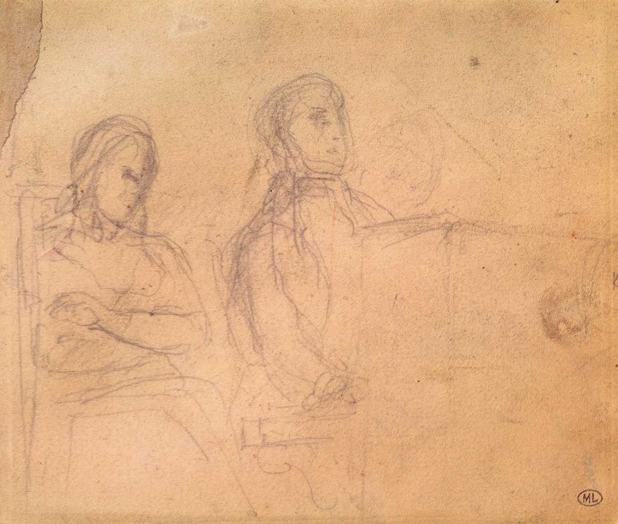 Studera för ett porträtt av Frederic Chopin (1810-49) och George Sand (1804-76) av Ferdinand Victor Eugene Delacroix