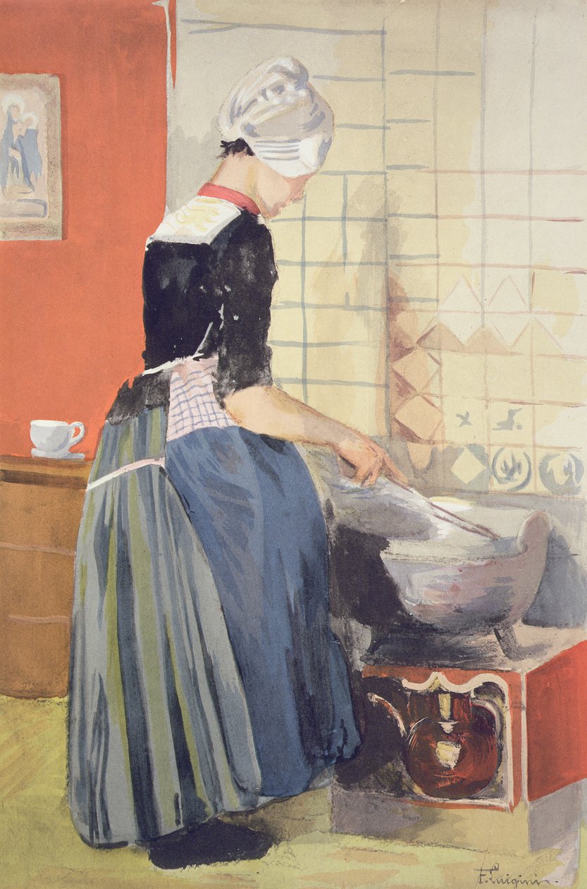 Dutch Girl Cooking, från LEstampe Moderne, publicerade Paris 1897-99 av Ferdinand Jean Luigini
