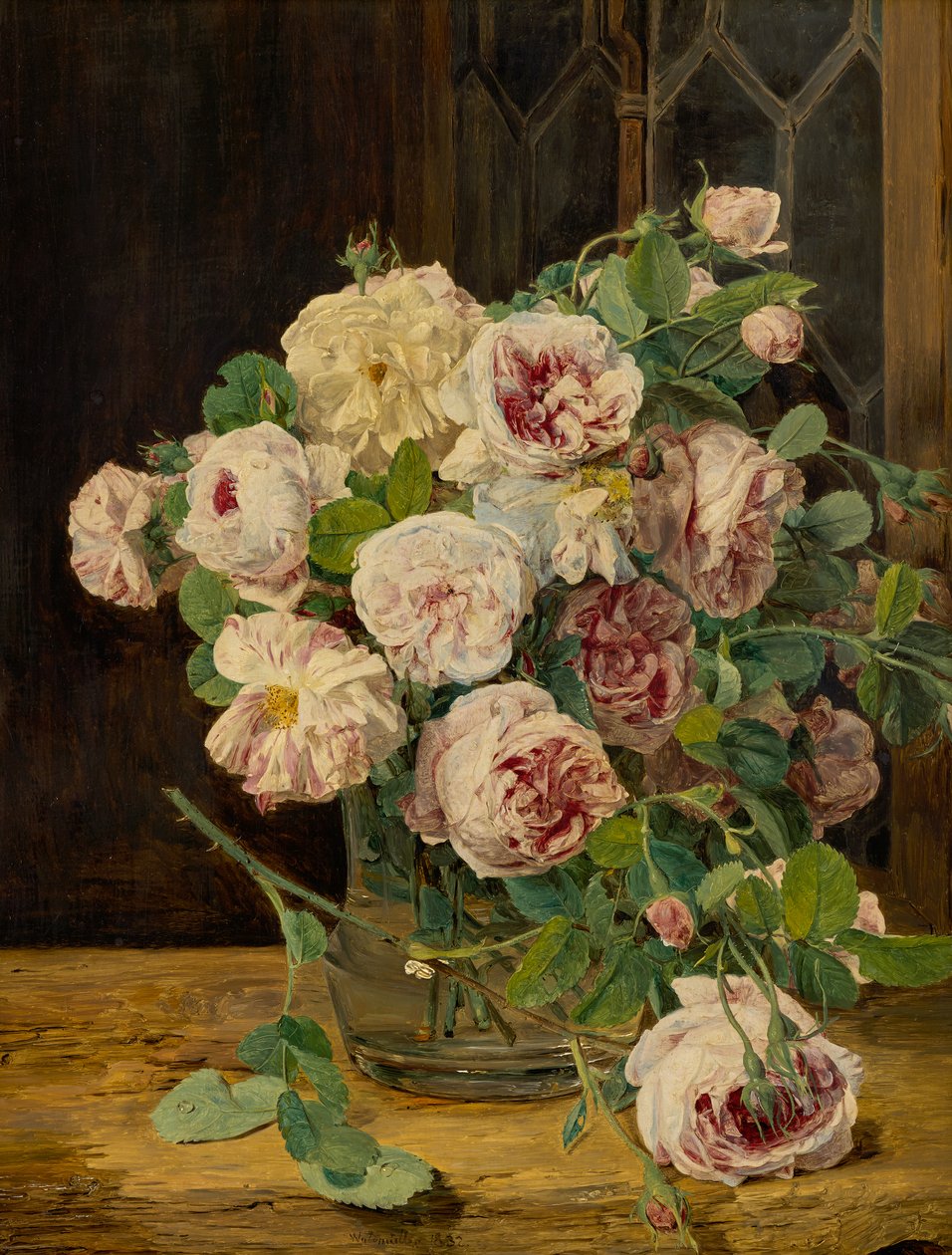 Bukett rosor vid fönstret av Ferdinand Georg Waldmuller