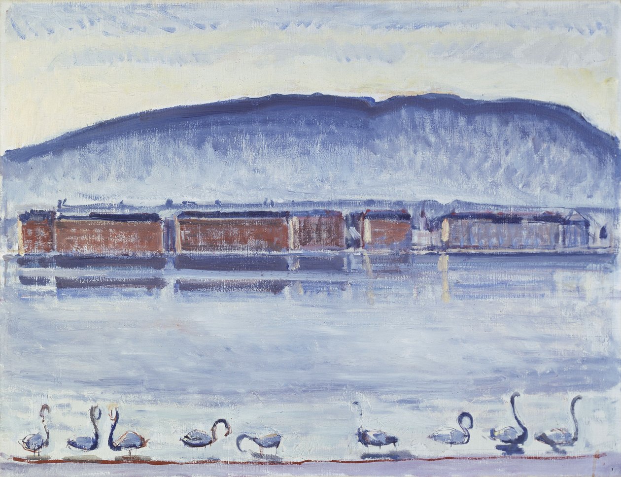 Genèvesjön med Mont Salève och svanar av Ferdinand Hodler