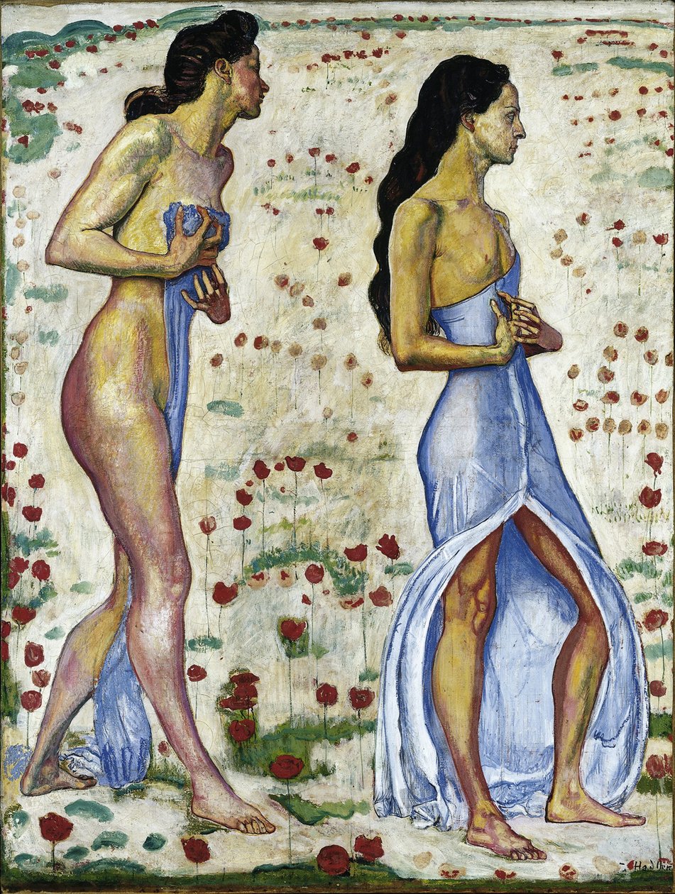 Två kvinnor i blommor Emotion 1a, 1901-1906 av Ferdinand Hodler
