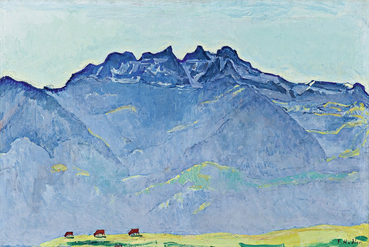 Utsikt över Dents-du-Midi från Champéry av Ferdinand Hodler