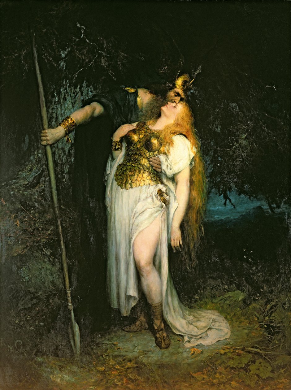 Wotan tar farväl av Brunhilde, 1908 av Ferdinand Leeke