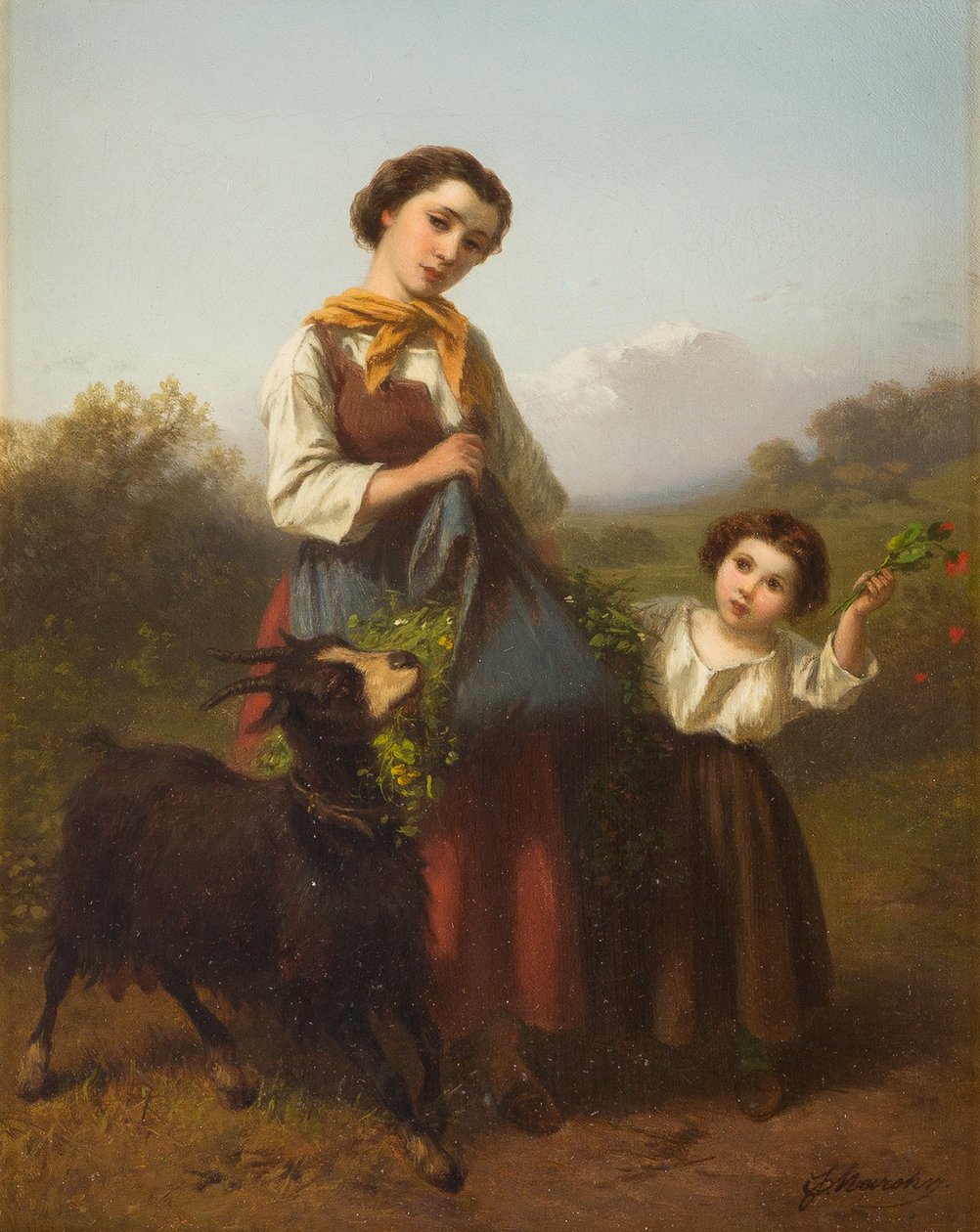 Ferdinand Marohn Ung herdinna med barn av Ferdinand Marohn