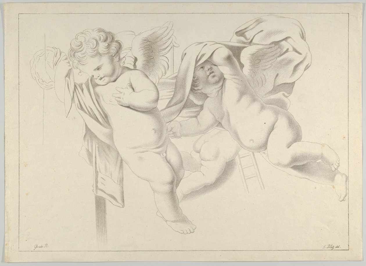 Studie av tre putti, ca. 1800-1844. av Ferdinand Piloty