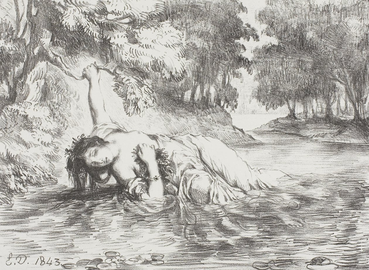 Ophelias död, 1843 av Ferdinand Victor Eugene Delacroix