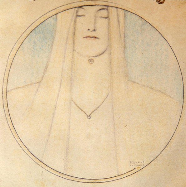 Head of a Woman (pastell på papper) av Fernand Khnopff