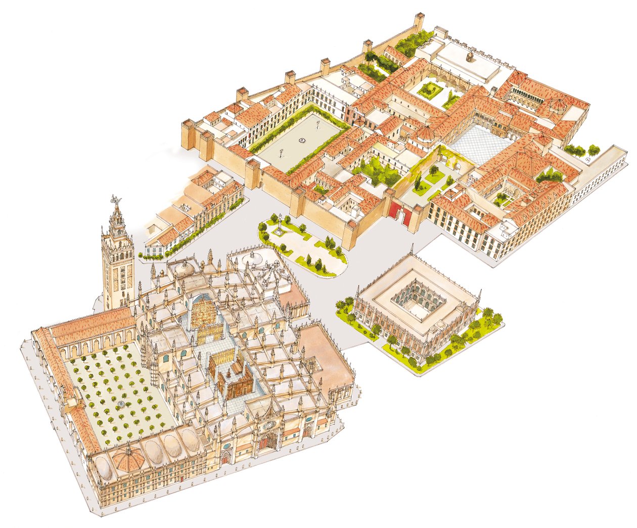 Katedralen, Reales Alcazares, Archivo de Indias. Sevilla, Spanien av Fernando Aznar Cenamor