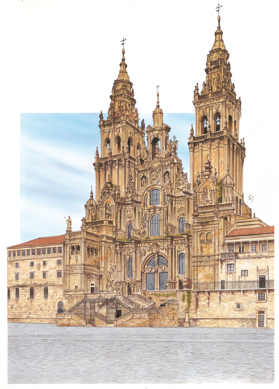 Santiago de Compostela. Västra fasaden. Spanien av Fernando Aznar Cenamor