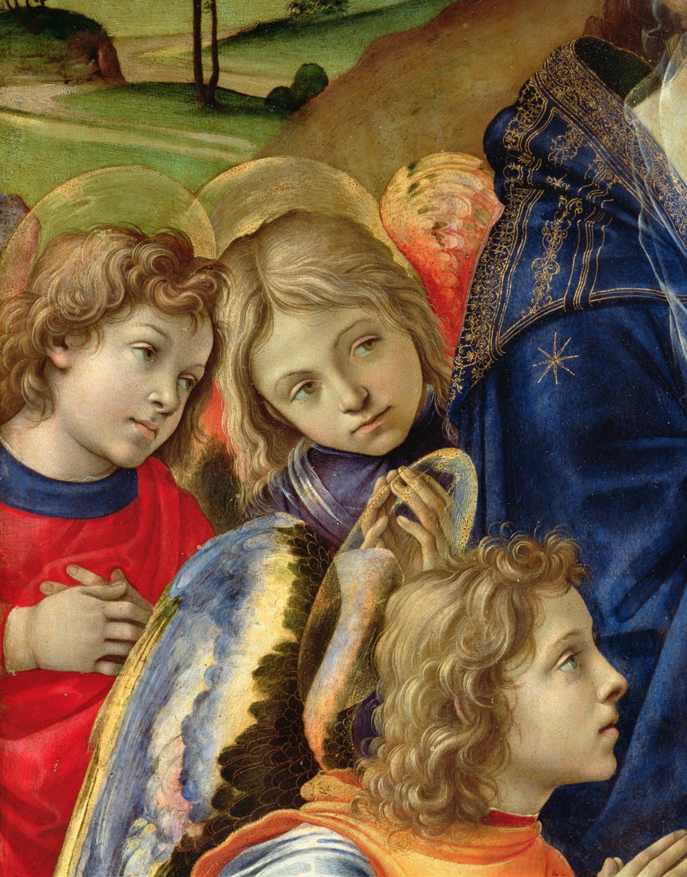 The Vision of St. Bernard, detalj av tre änglar, 1480 av Filippino Lippi