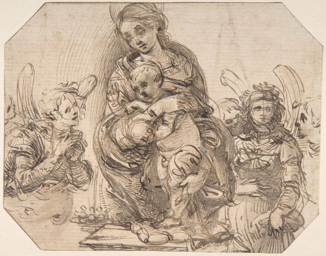 Jungfru och barn deltog av änglar, 145758-1504. av Filippino Lippi.