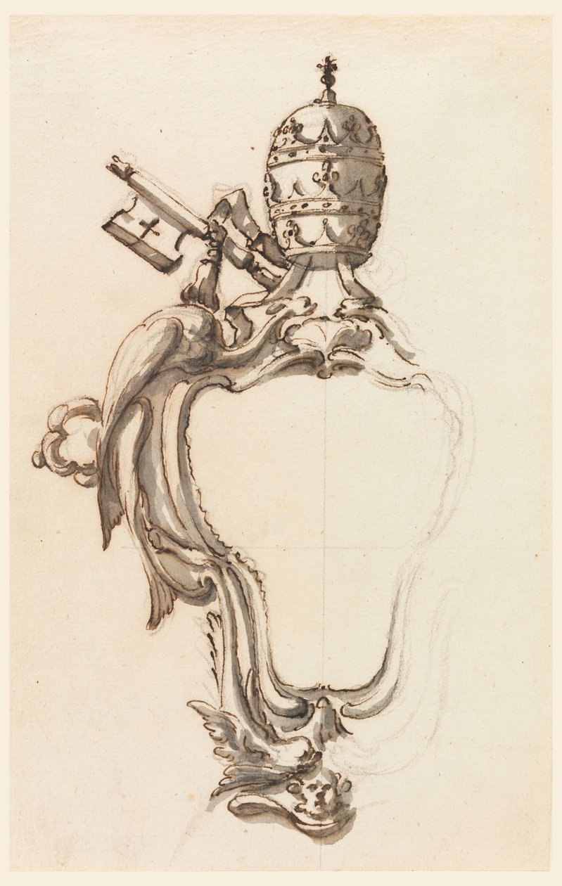 Ritning, En påvlig vapenbricka, 1740-70 av Filippo Marchionni