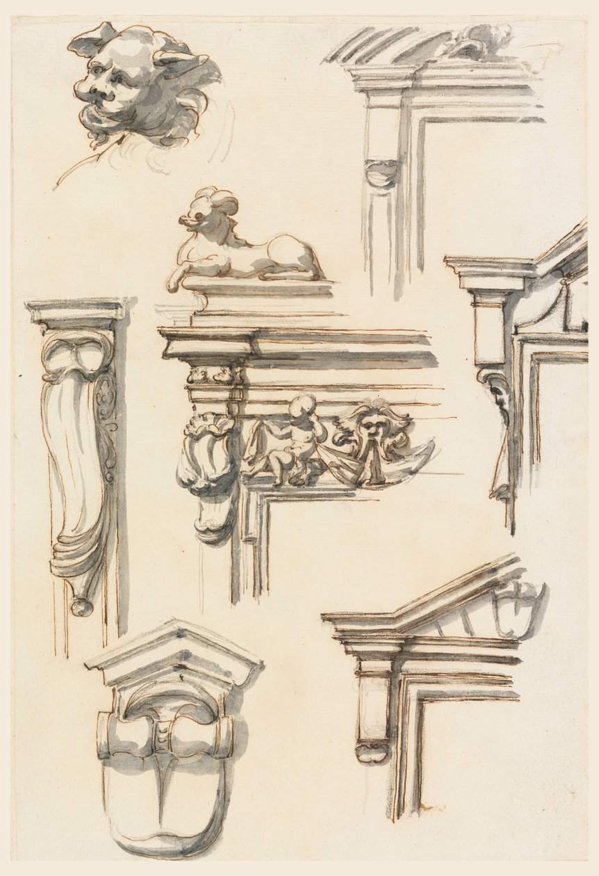 Teckning, Arkitekturstudier, 1750-75 av Filippo Marchionni
