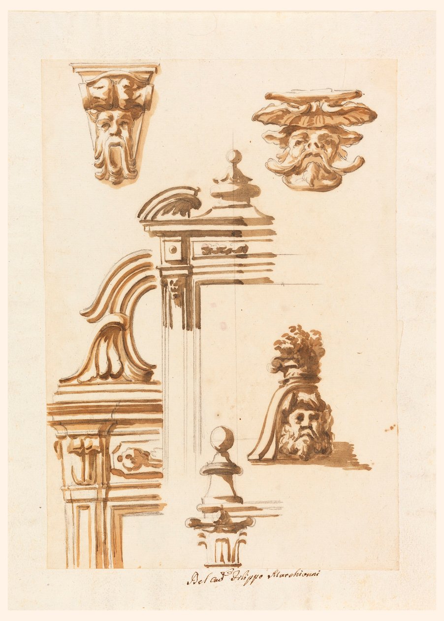 Teckning, Arkitekturstudier, 1750-90 av Filippo Marchionni
