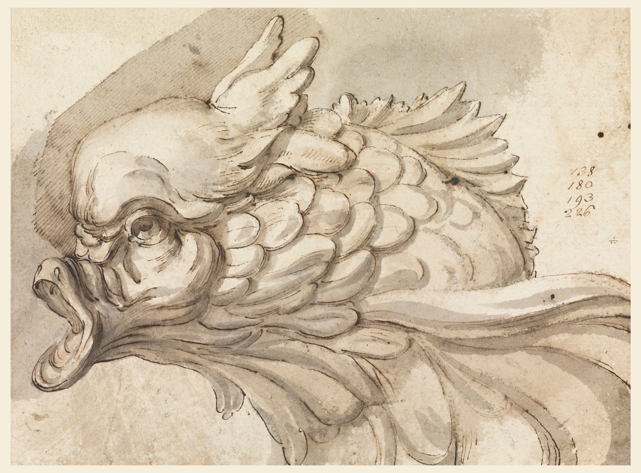 Ritning, Huvud av en delfin, ca. 1775 av Filippo Marchionni