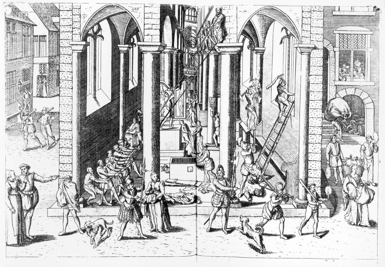 Kalvinister förstör statyer i de katolska kyrkorna, 1566 av Flemish School