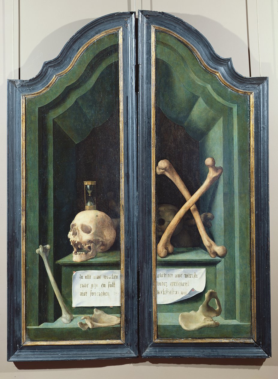 Vanitas, bagside af to paneler fra en triptykon swed av Flemish School