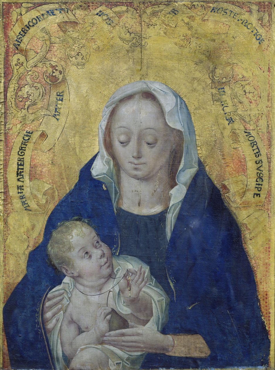 Virgin and Child (tempera på panel) av Flemish School