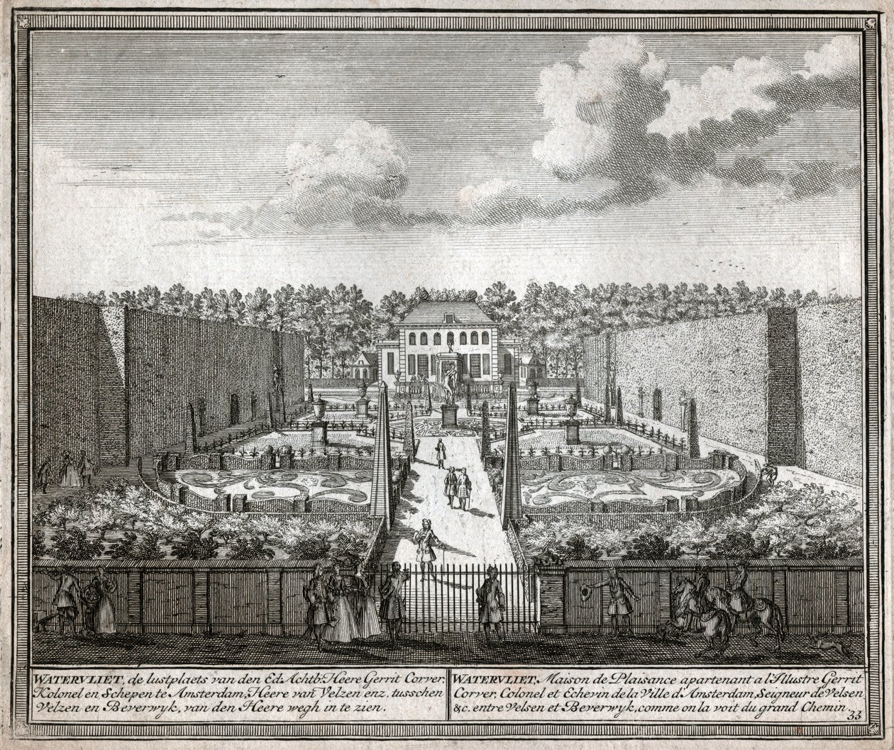 fransk trädgård. (gravyr av Flemish School