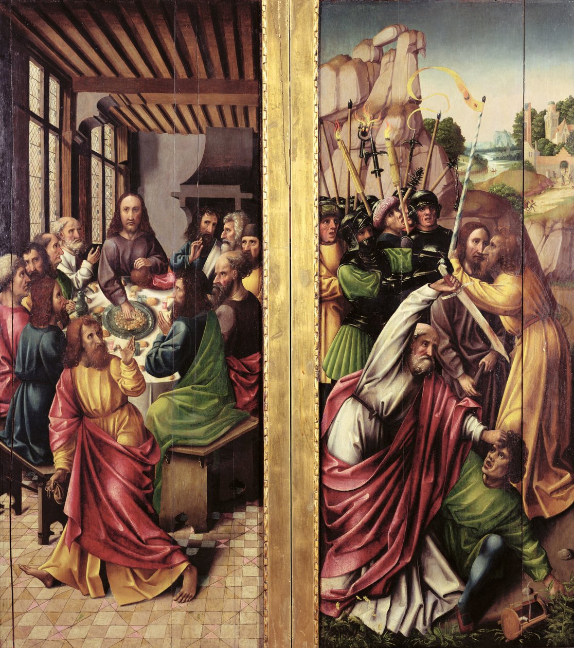 Kyss av Judas och Nattvarden, c.1500 av Flemish School