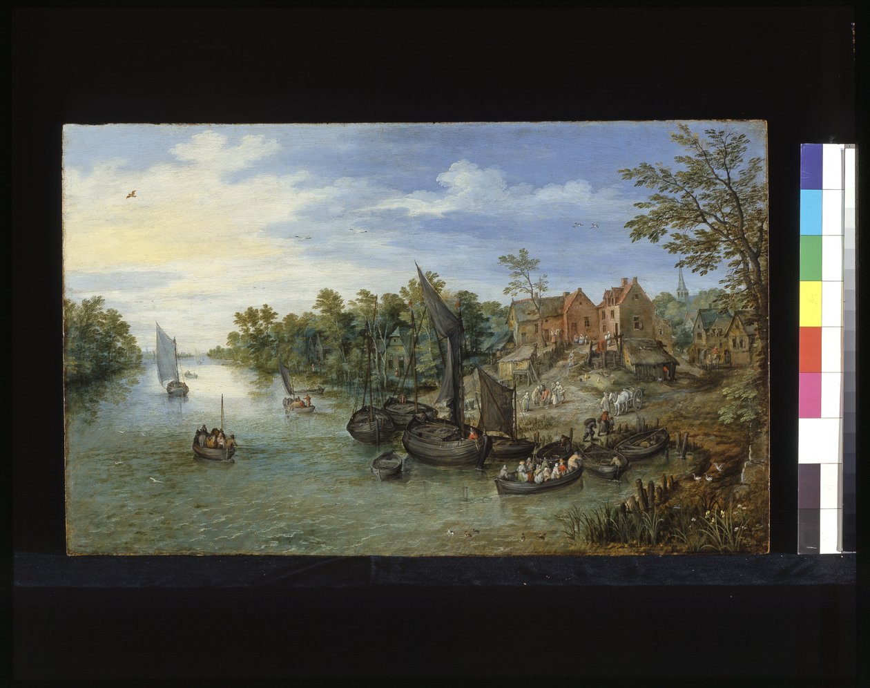 Flodlandskap (olja på trä) av Flemish School
