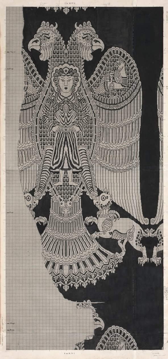 Schematisk teckning av Buyid Silk (1962.264) av Félix Guichert