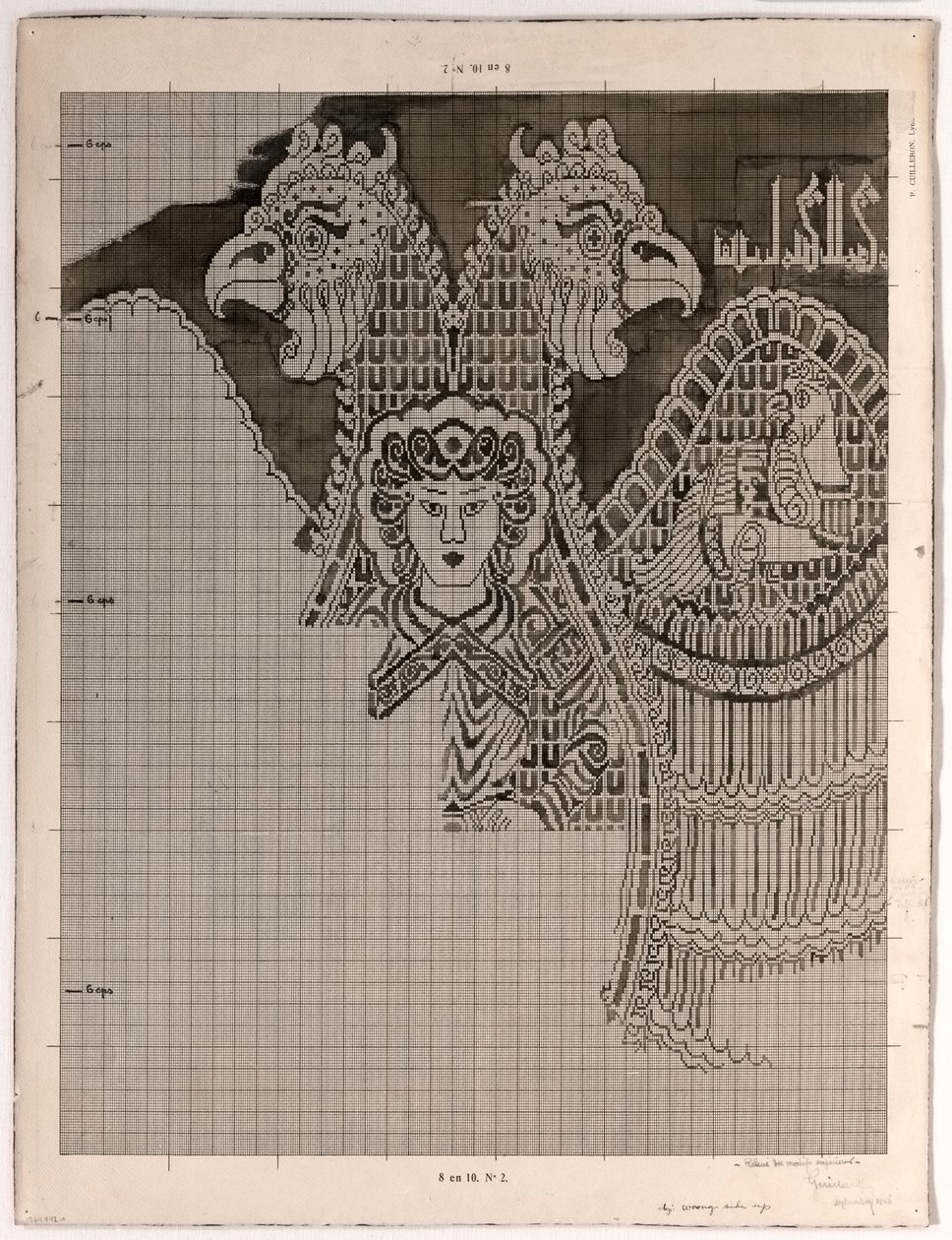 Schematisk teckning av Buyid Silk (1962.264) av Félix Guichert