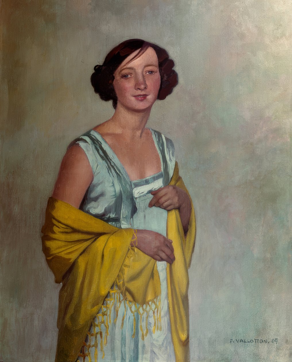 Porträtt av en kvinna med gul halsduk av Félix Vallotton