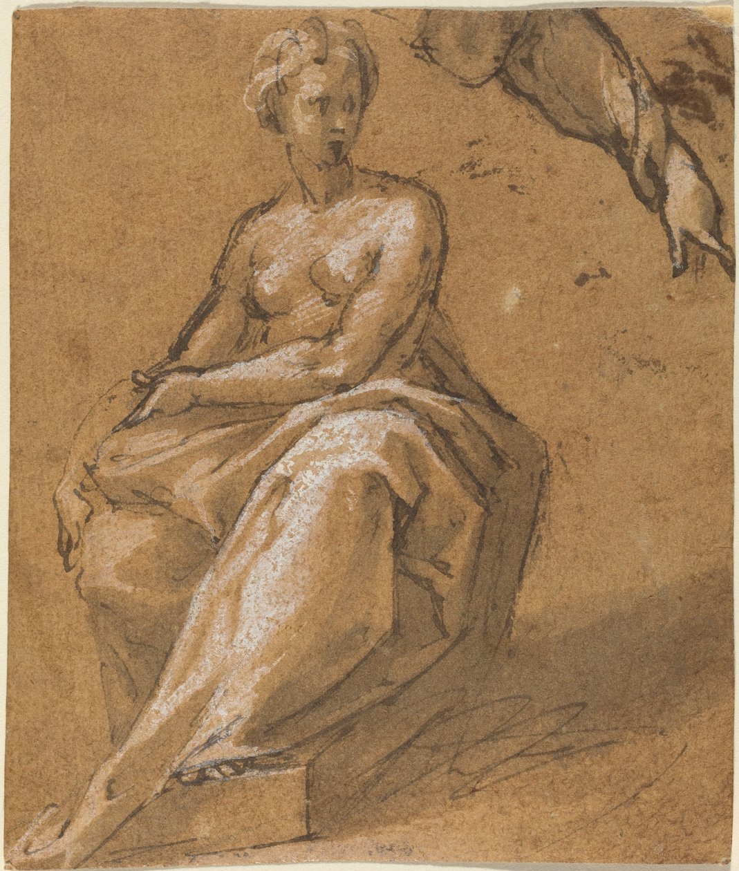 Sittande naken med draperi av Follower of Bartholomaeus Spranger