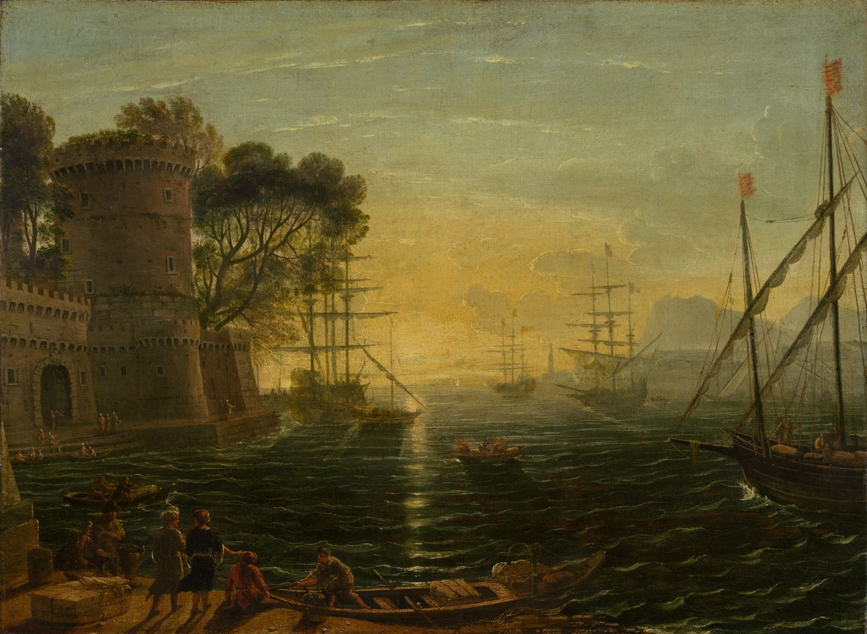 Hamnen vid solnedgången av Follower of Claude Lorrain