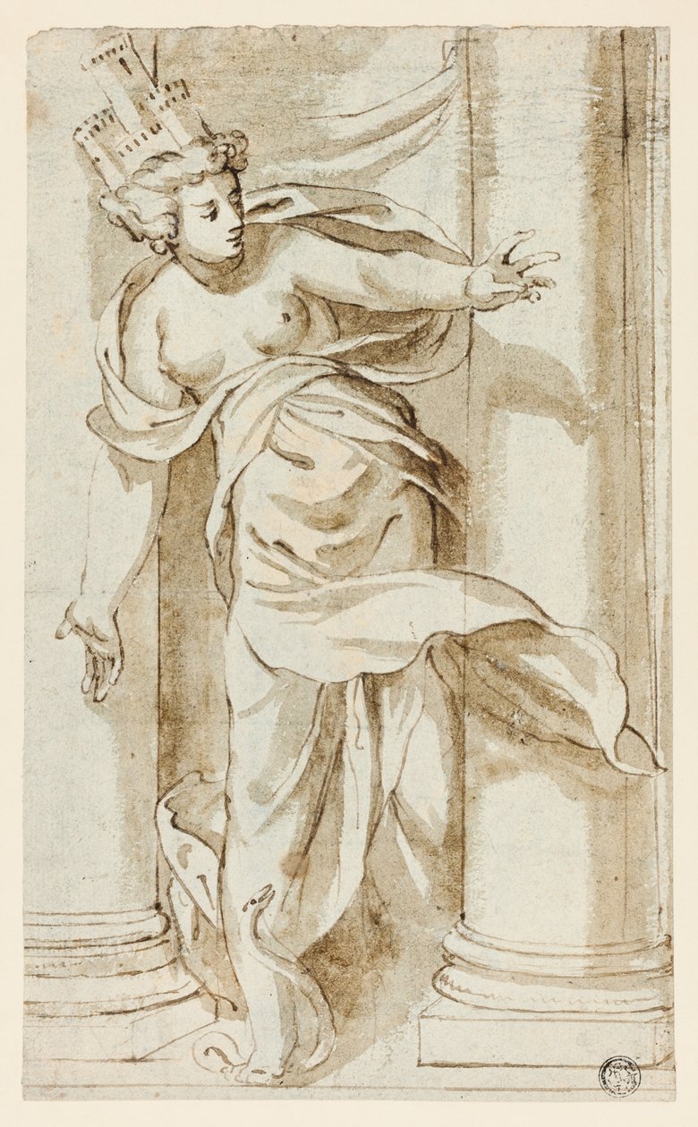 Cybele trampar på en orm av Follower of Paolo Farinato