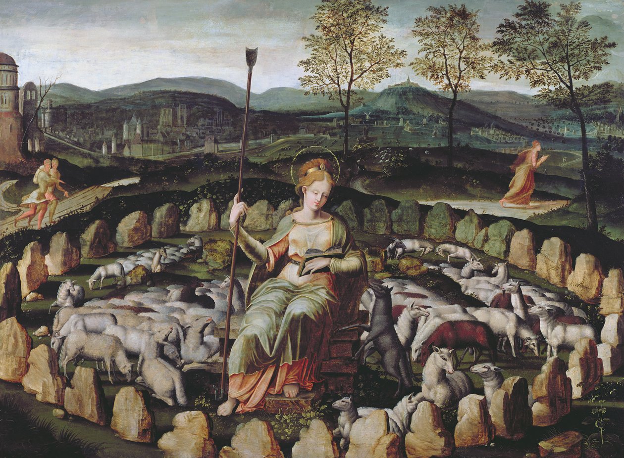 St. Genevieve som vaktar sin flock av Fontainebleau School