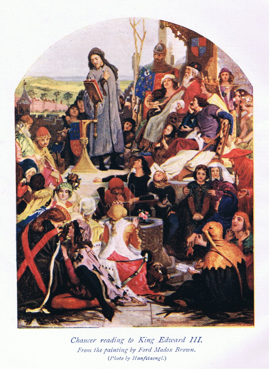 Chaucer läser för kung Edward III av Ford Madox Brown