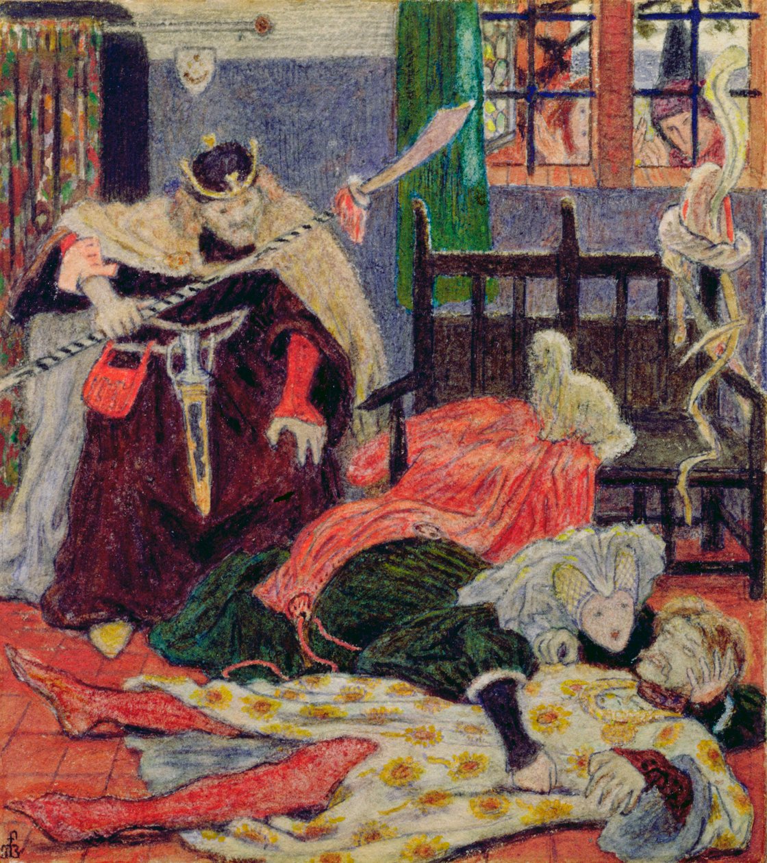 Sir Tristrams död, 1863 (wc och penna) av Ford Madox Brown