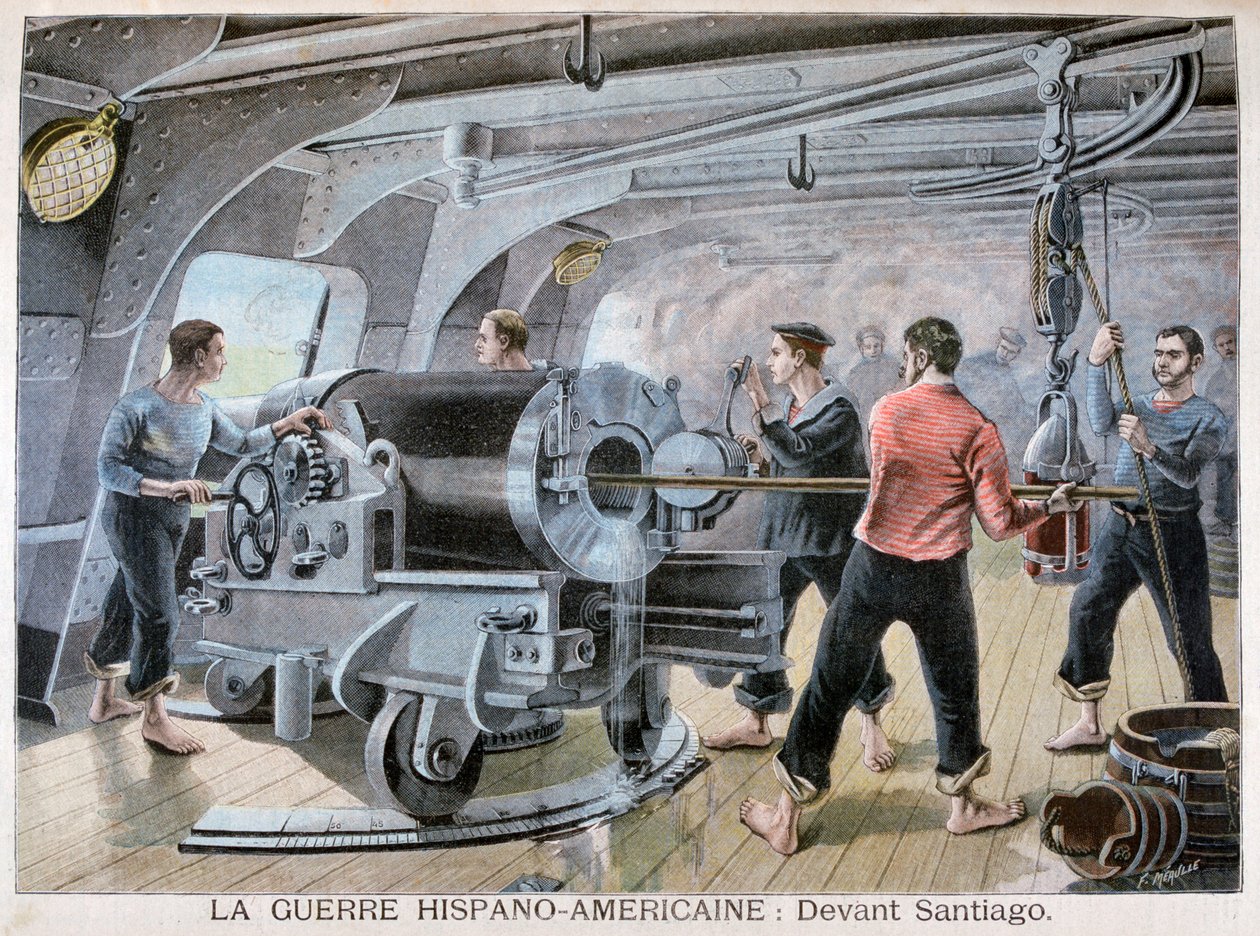 Slaget vid Santiago, spansk-amerikanska kriget, 1898 av Fortuné Méaulle