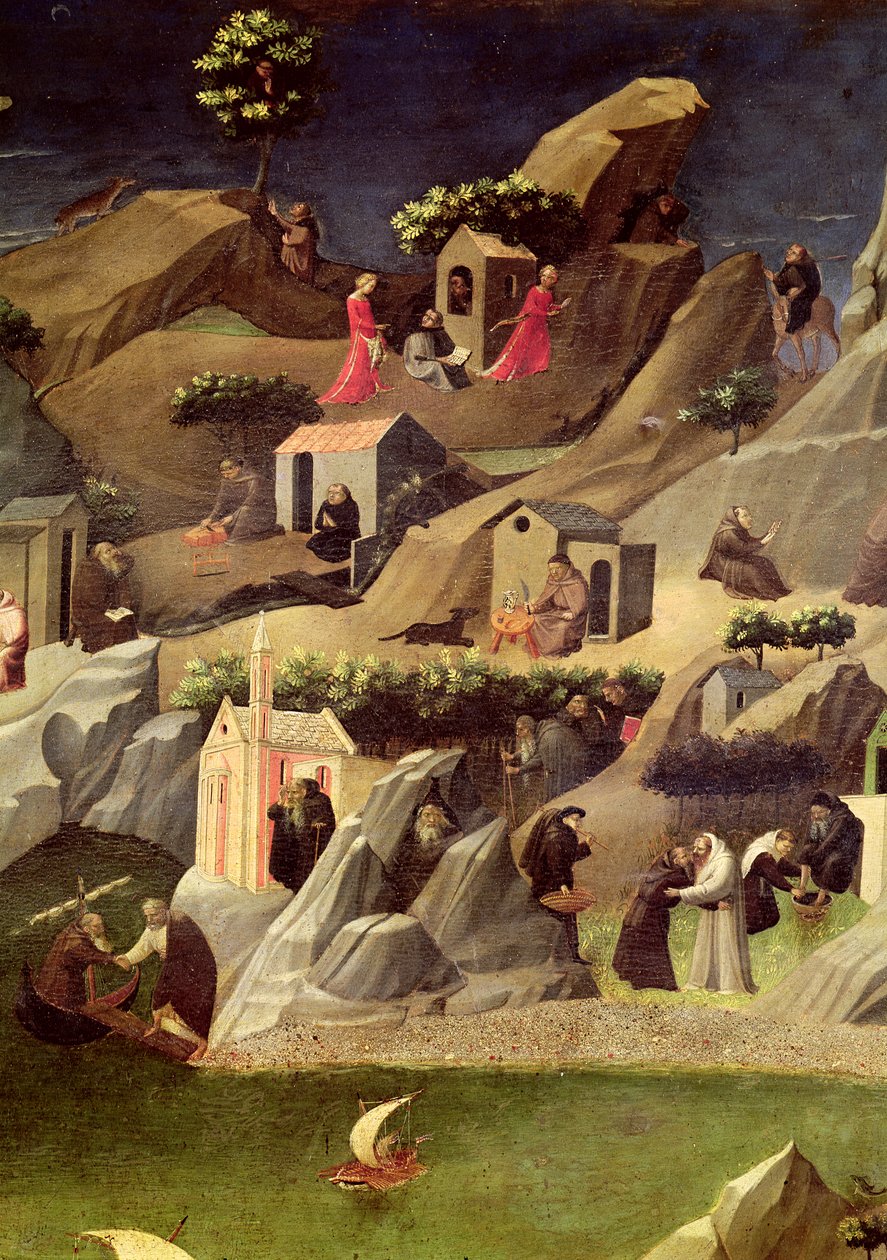 The Thebaid, c.1410 (tempera på panel) (detalj av 50353) av Fra Angelico