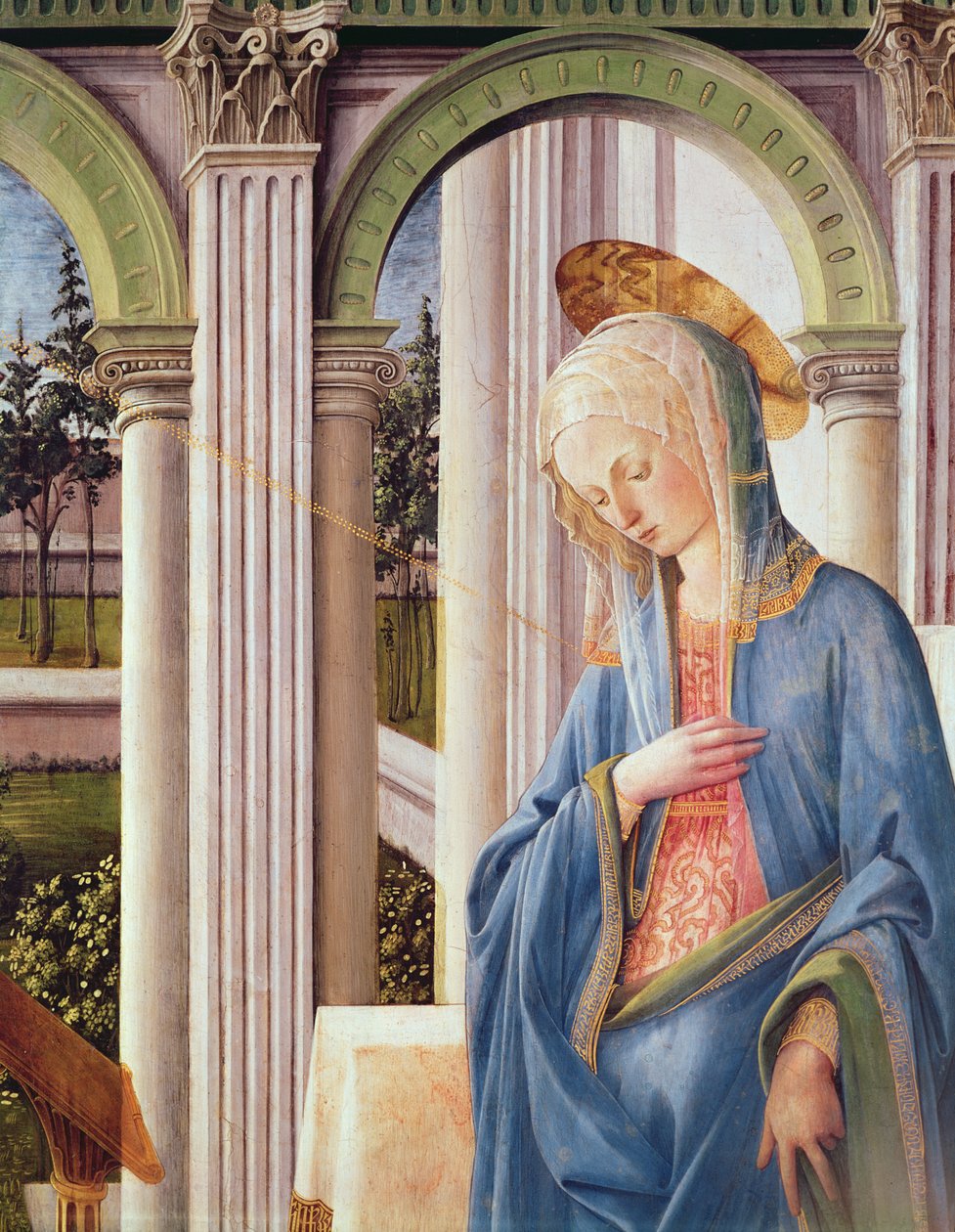 Bebådelsen, detalj av Jungfru Maria (detalj av 244961) av Fra Filippo Lippi