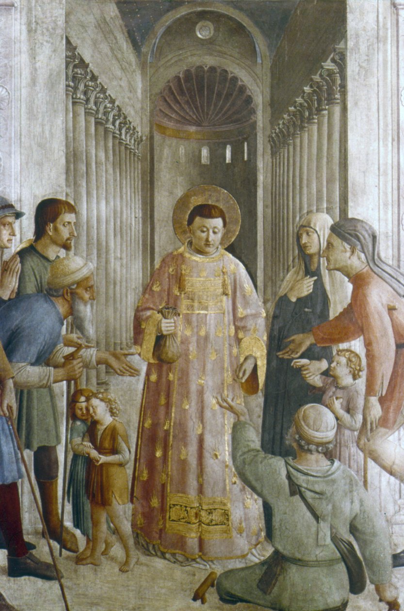 St Lawrence ger allmosor (fresk) av Fra (c.1400 55) Angelico