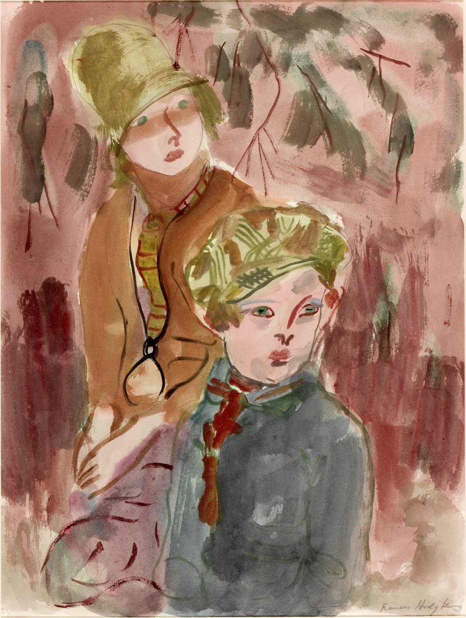Pojke och flicka (kroppsfärg på papper) av Frances Hodgkins