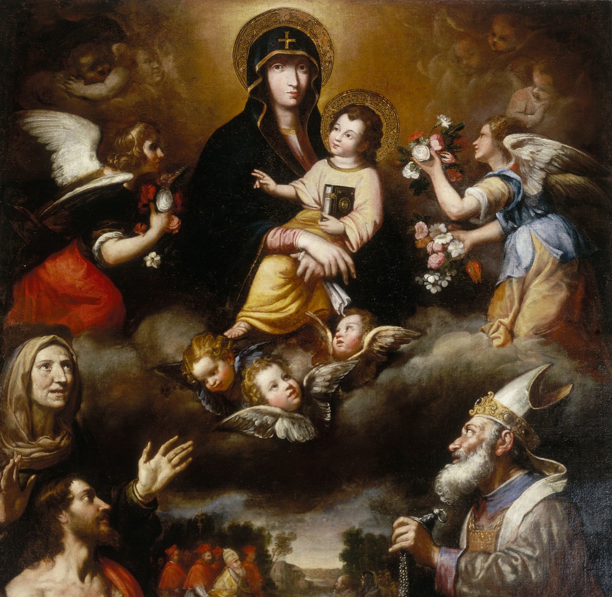 Altartavlan av Madonna of the Snow (detalj) av Francesco Fiasella