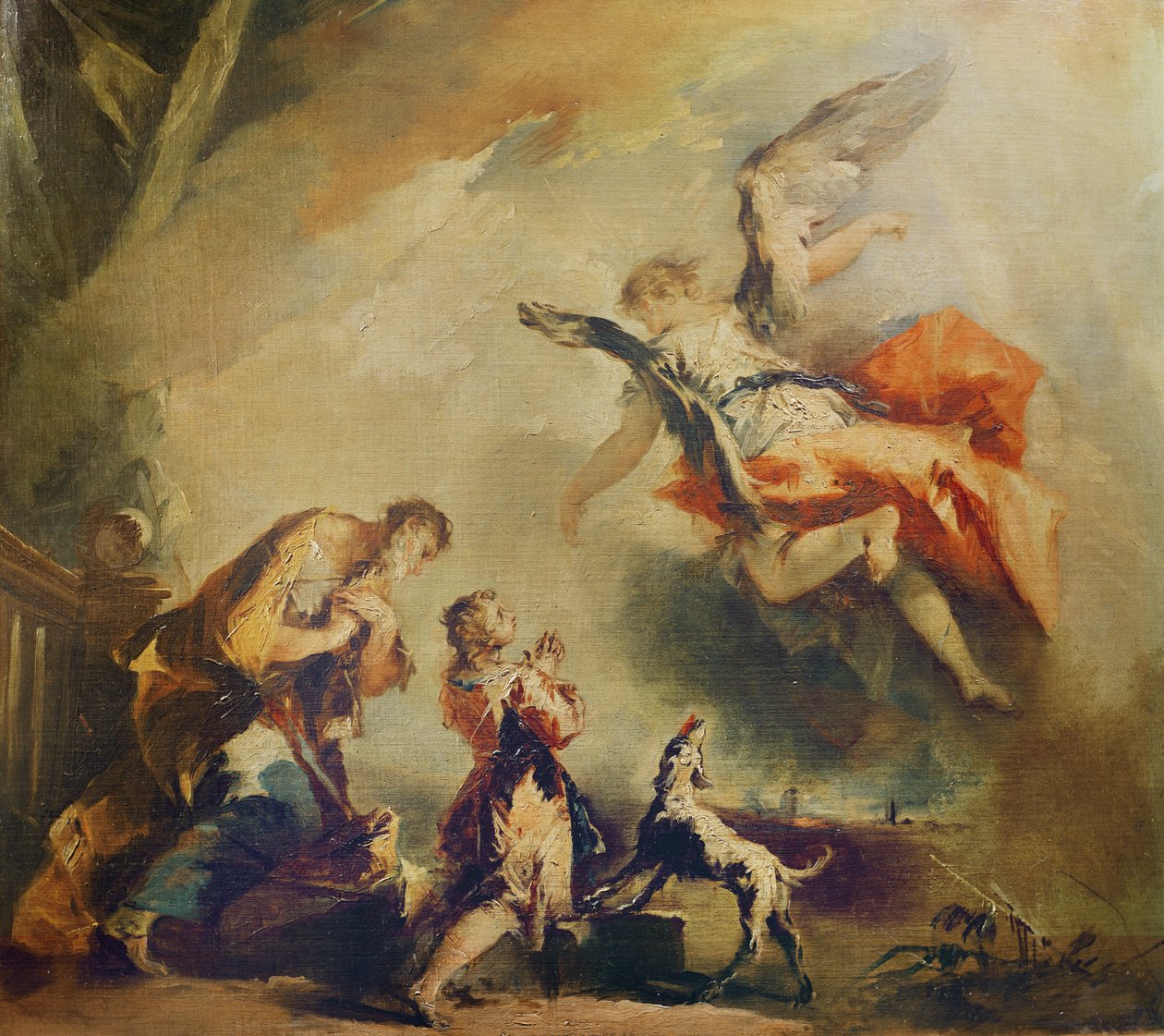 Berättelsen om Tobias, ärkeängeln Rafaels avgång, ca. 1750 av Francesco Guardi