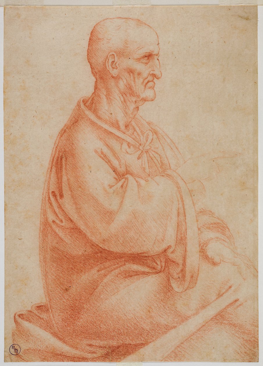 Gubben sitter sedd från sidan, ca. 1495 (blod på papper) av Francesco Melzi
