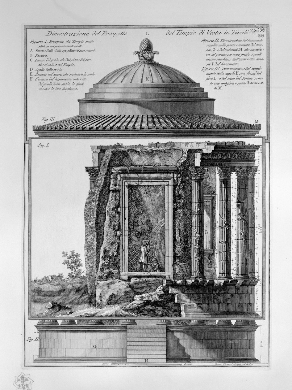 Demonstration av Prospektet för Vestatemplet i Tivoli av Francesco Piranesi
