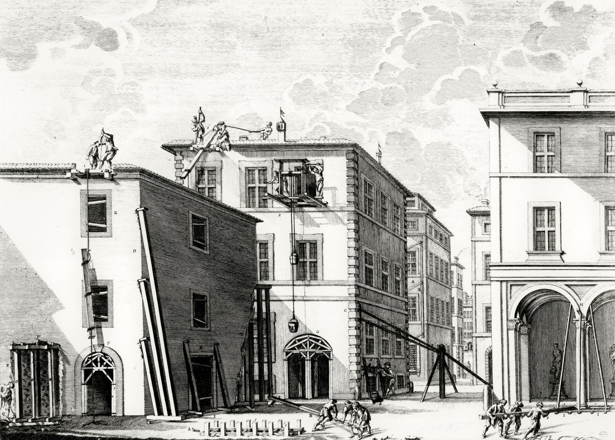 Bygningsarbejde, graveret af M. Schedl swed av Francesco Rostagni