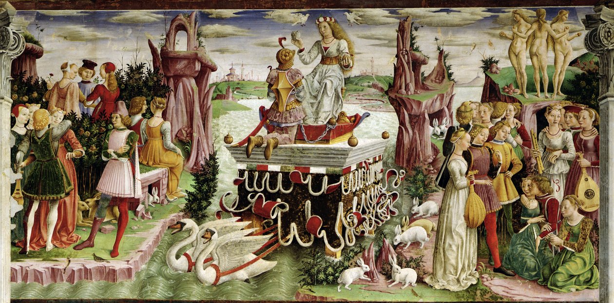 The Triumph of Venus: April från Månadernas rum, ca 1467-70 (detalj av 237993) av Francesco del Cossa