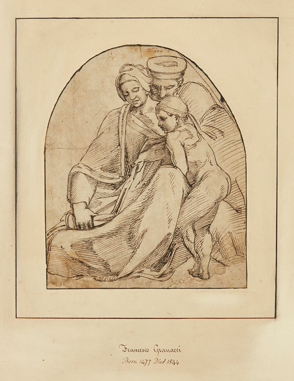 En familjegruppläsning (bläck) av Francesco (manner of) Granacci