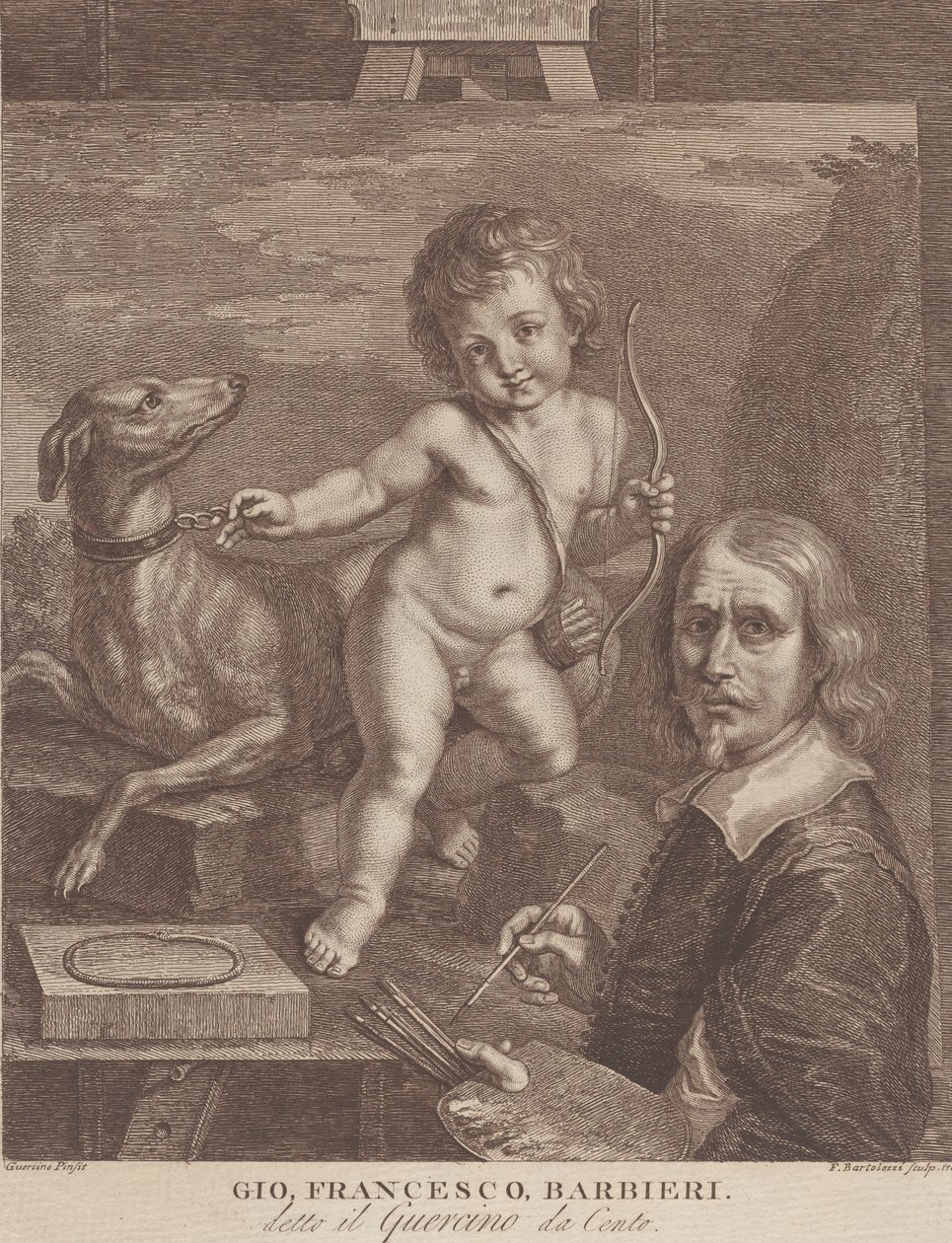 Guercino självporträtt, 1790-99. av Francesco Bartolozzi
