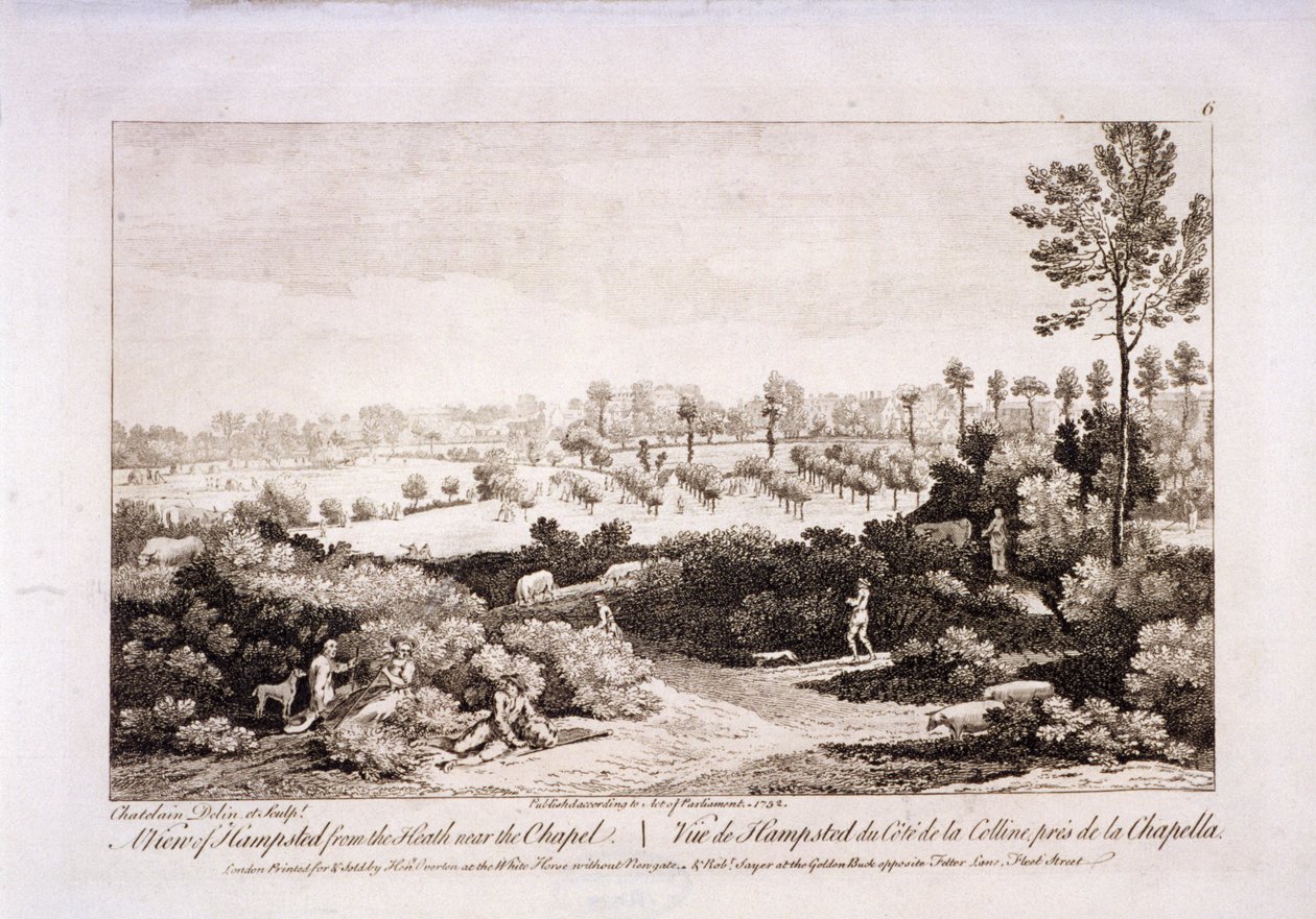 Utsikt över Hampstead Heath, Hampstead, London, 1752. av Francesco Bartolozzi