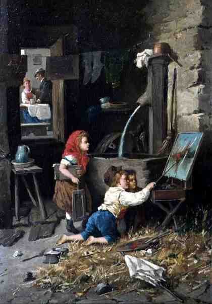 Mischief in the Studio (olja på duk) av Francesco Bergamini