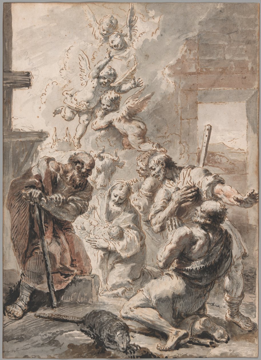 Tillbedjan av herdarna av Francesco Fontebasso